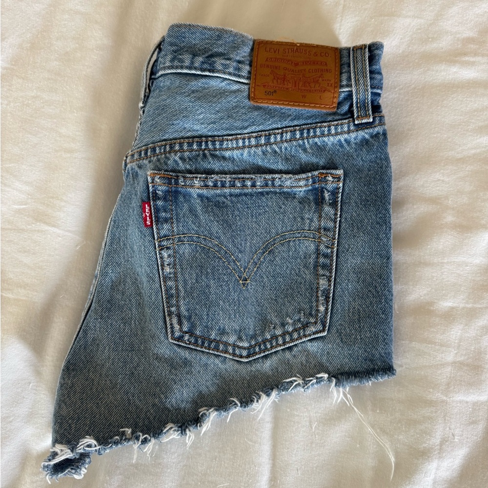 Levi's 501 Light Blue Frayed Denim Shorts